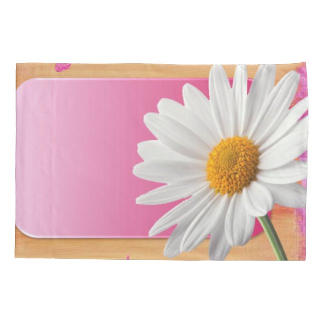 Pillow Case Blue Floral Pink White Daisy (Back)