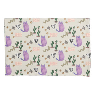 Pillow Case Cat Fish Meow Paws Cactus 
