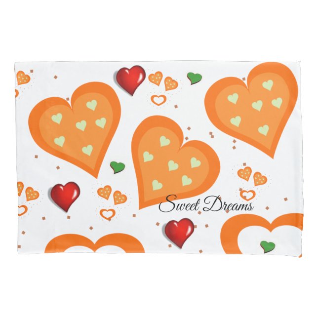 Pillow Case Orange Hearts (Front)