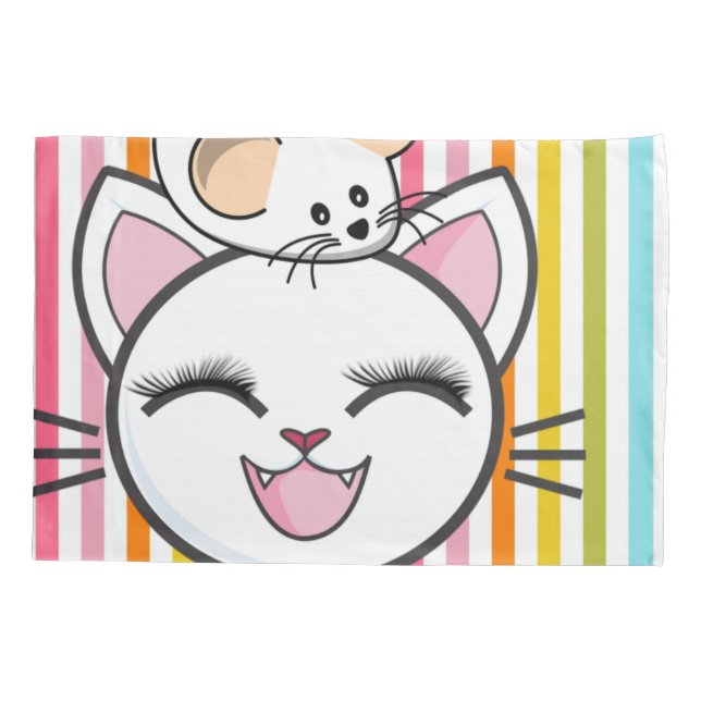 Pillow Case Stripe Cat Mouse (Back)