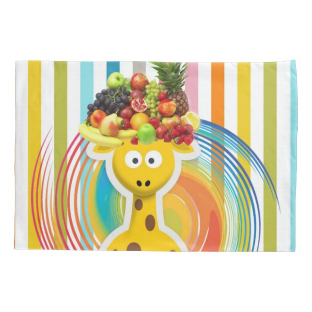 Pillow Case Stripe Giraffe Fruit (Back)