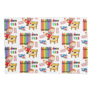 Pillow Case Trains Crayons Numbers Aeroplane