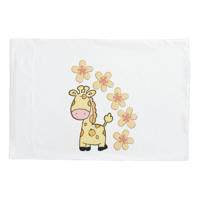 Pillow Case White Giraffe Floral  (Back)