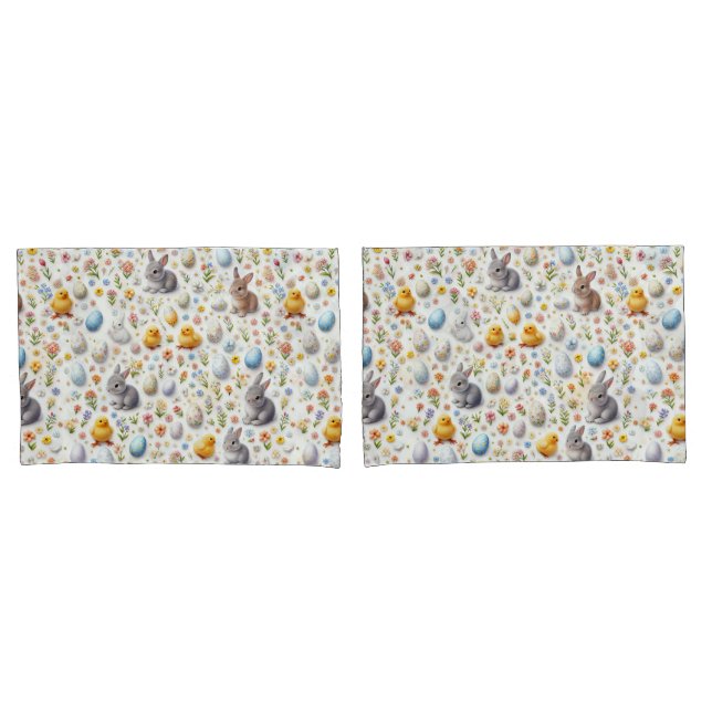 Pillow Cases – Bunnies, Eggs, Chicks & Spring Deco (Front-Set)