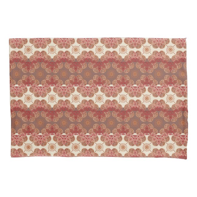  Pillow cases red, brown, cream (Front-Left)