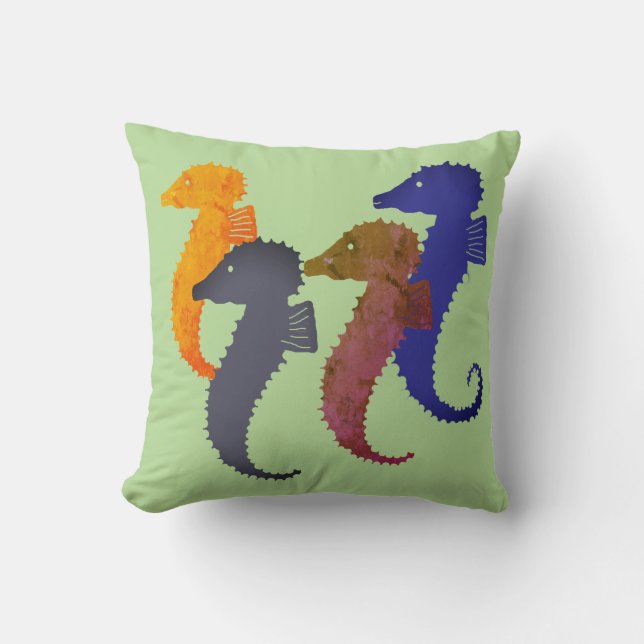 Pillow - Colourful Sea Horses (Front)