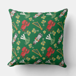 Pillow, Cushion: Welsh Daffodils Dragon Leeks Harp Cushion
