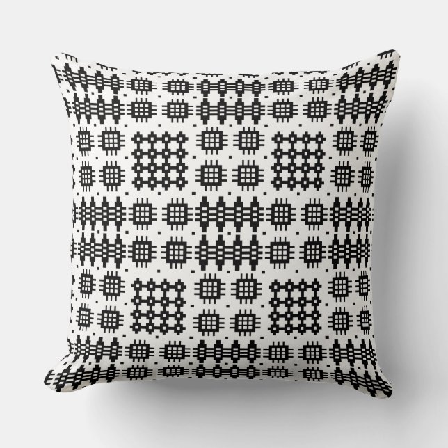 Pillow, Cushion Welsh Tapestry Pattern Black White (Front)