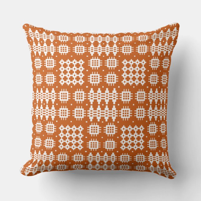 Pillow, Cushion: Welsh Tapestry Pattern, Brick Red Cushion (Front)