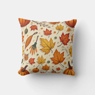 Pillow cushion with fallen leaves and pumpkins