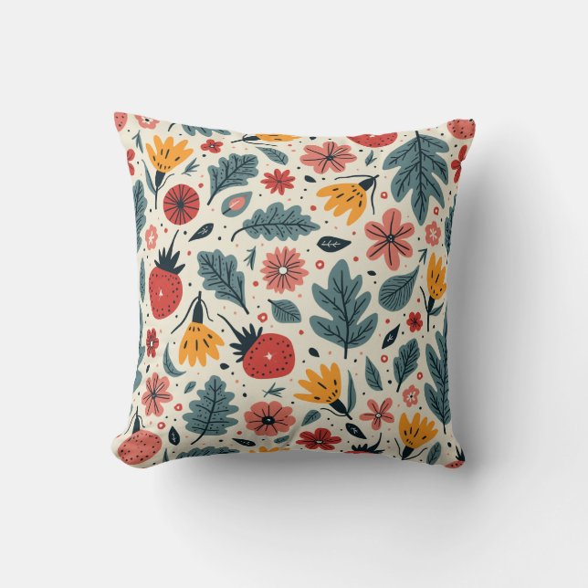 pillow cushion with fresh flower and leaf patterns (Front)