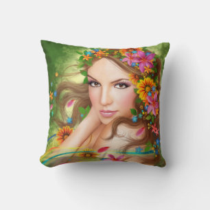 Pillow Fantasy Beautiful fairy woman with flowers