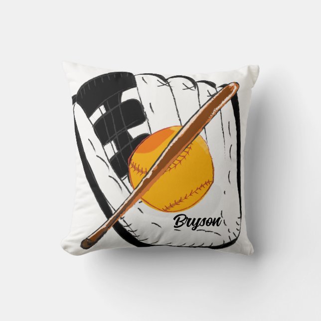 Pillow for Boys Room with Baseball Design (Front)
