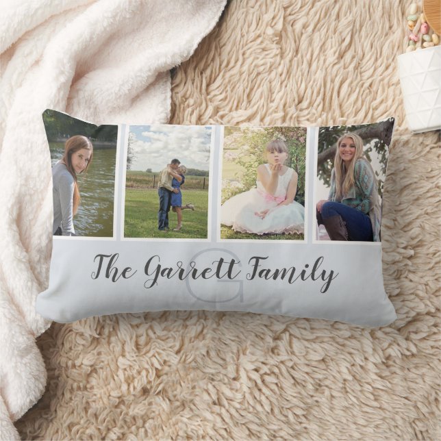 Pillow four photos custom family name initial (Blanket)