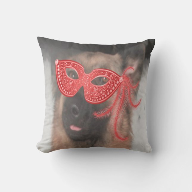 Pillow German Shepherd Mardi Gras Mask Red (Front)