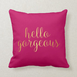 Pillow - Gold Hello Gorgeous Dark Pink