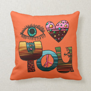 Pillow, I Love You Doodle, Cute Fun Colourful Cushion