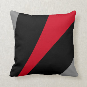 Pillow in modern abstract style, black, red & grey