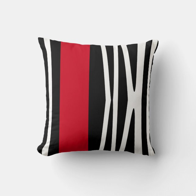 Pillow in modern abstract style, black, white &red (Front)