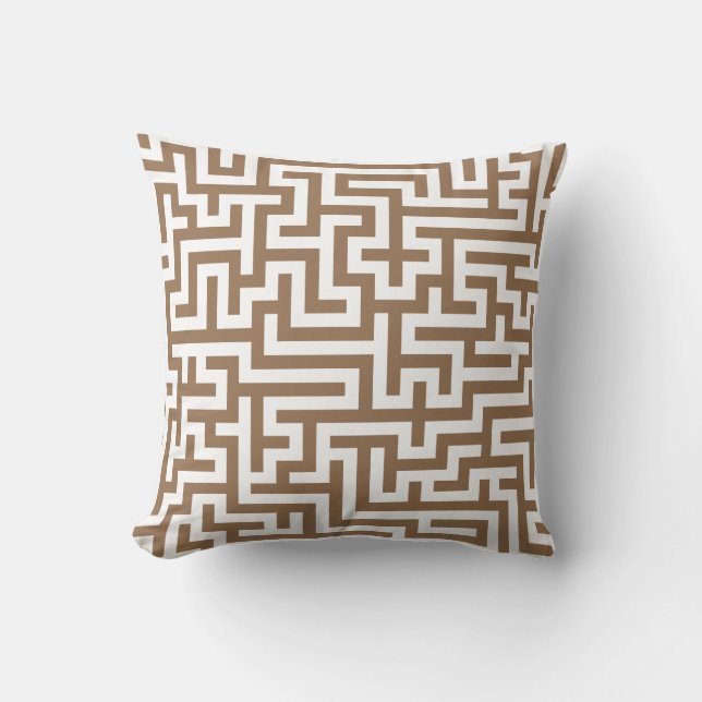 Pillow in Taupe Maze Pattern (Front)