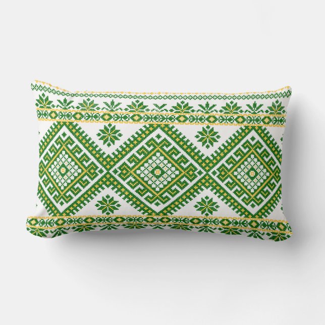 Pillow Lumbar 13 x 21 inches Green Embroidery (Front)