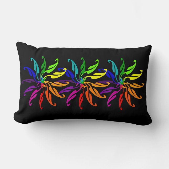 Pillow (Lumbar) - Colour Wheel Leaves on Black (Front)