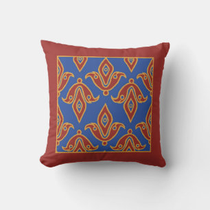 Pillow, Maroon, Blue, Gold, Fleur de Lys Pattern Cushion
