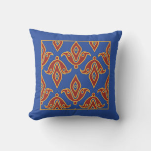 Pillow, Maroon, Blue, Gold, Fleur de Lys Pattern Cushion
