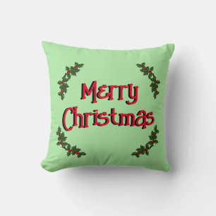 Pillow - Merry Christmas and Holly Branches