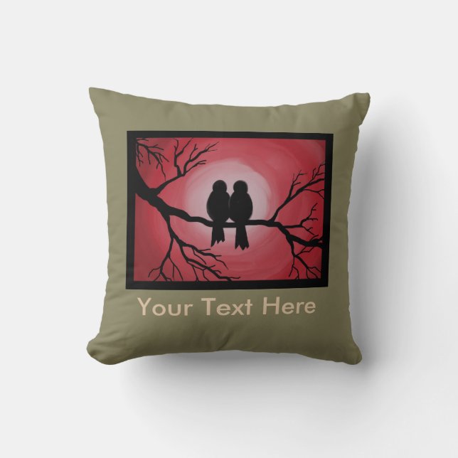 Pillow of love birds on a tree branch. (Front)