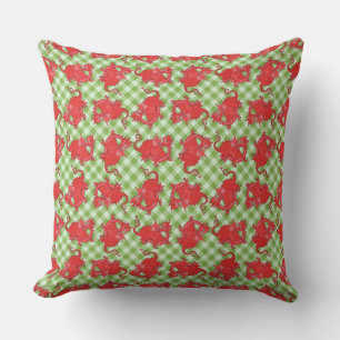 Pillow or Cushion Cute Red Dragon on Green Gingham