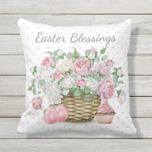 Pillow Outdoor Easter Pink Floral, Eggs, Cupcake