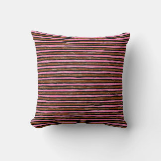 Pillow, Painted Stripes, Brown and Pink Cushion