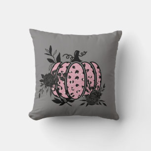 Pillow, Pink and Black Floral/Leopard Pumpkin Cushion