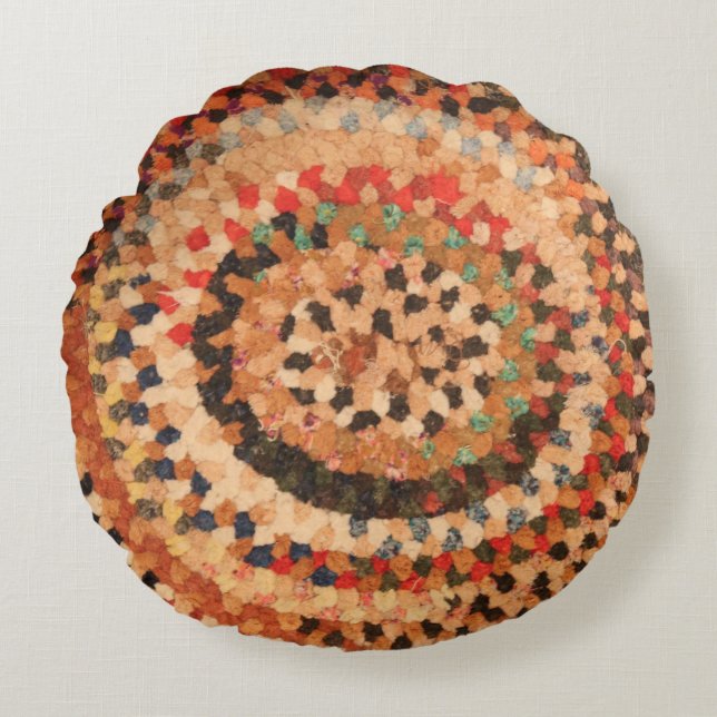 Pillow Round vintage braided rug design western (Front)