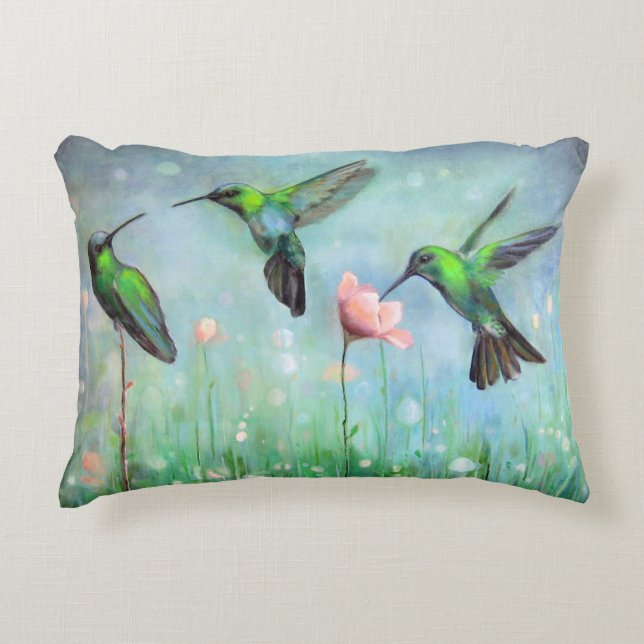 Pillow Springtime Hummingbirds in Dandelion Field  (Front)