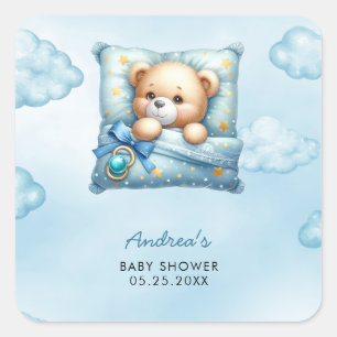 Pillow Teddy Bear Baby Shower Square Sticker
