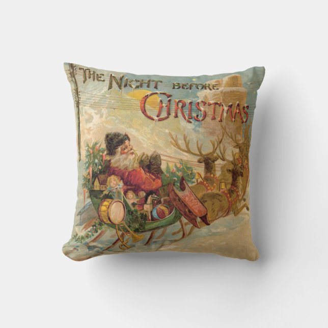 Pillow "The Night before Christmas" Santa Sleigh (Front)