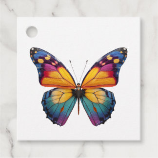 Pillow with a colorful Butterfly design. Favour Tags