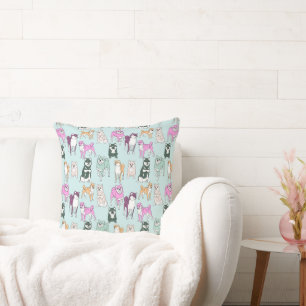 Pillow with colourful dogs Shiba Inu