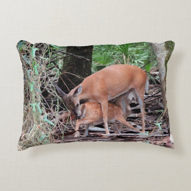Pillow with Doe Feeding her Fawn (Front)