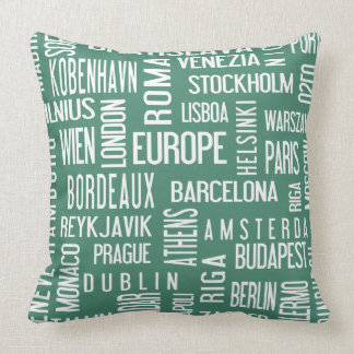 Pillow with european cities, turquise