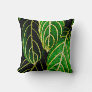 Pillow with Green Lined Designer Leaves