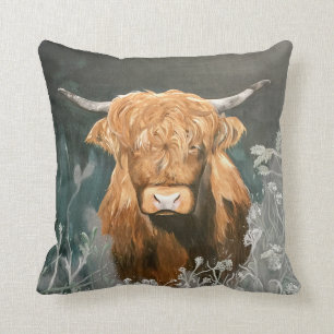 Pillow with highland cow art print