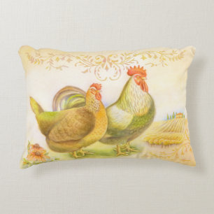 Pillow with rooster and hen in Italian countryside