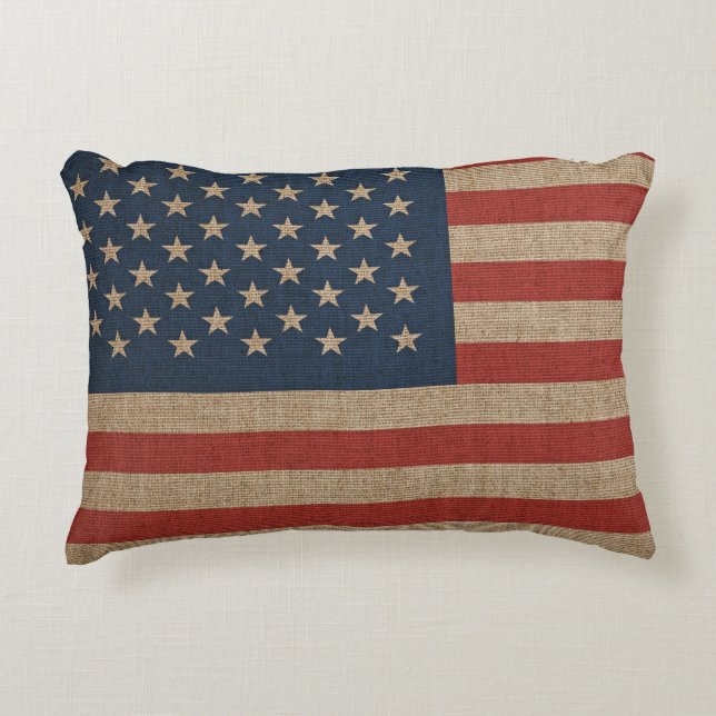 Pillow with USA flag on brown canvas (Front)
