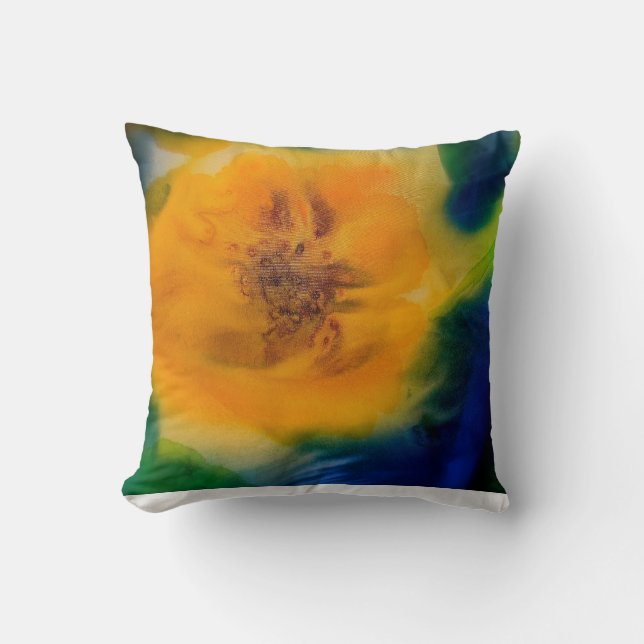 Pillow: Yellow Sunflowers on a rich blue backgroun Cushion (Front)