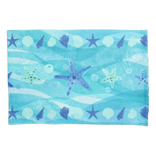 Pillowcase Blue Aqua Starfish Seashell Ocean Waves