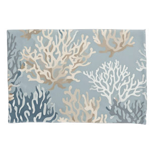 PillowCase Blue Beige Coral Reef Nautical Beachy