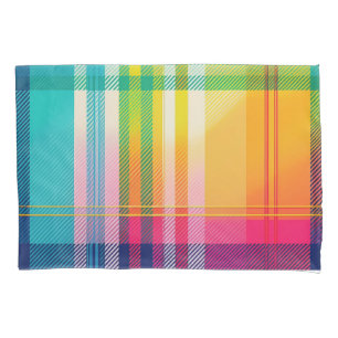 Pillowcase Bright Colourful Yellow Pink Blue Plaid
